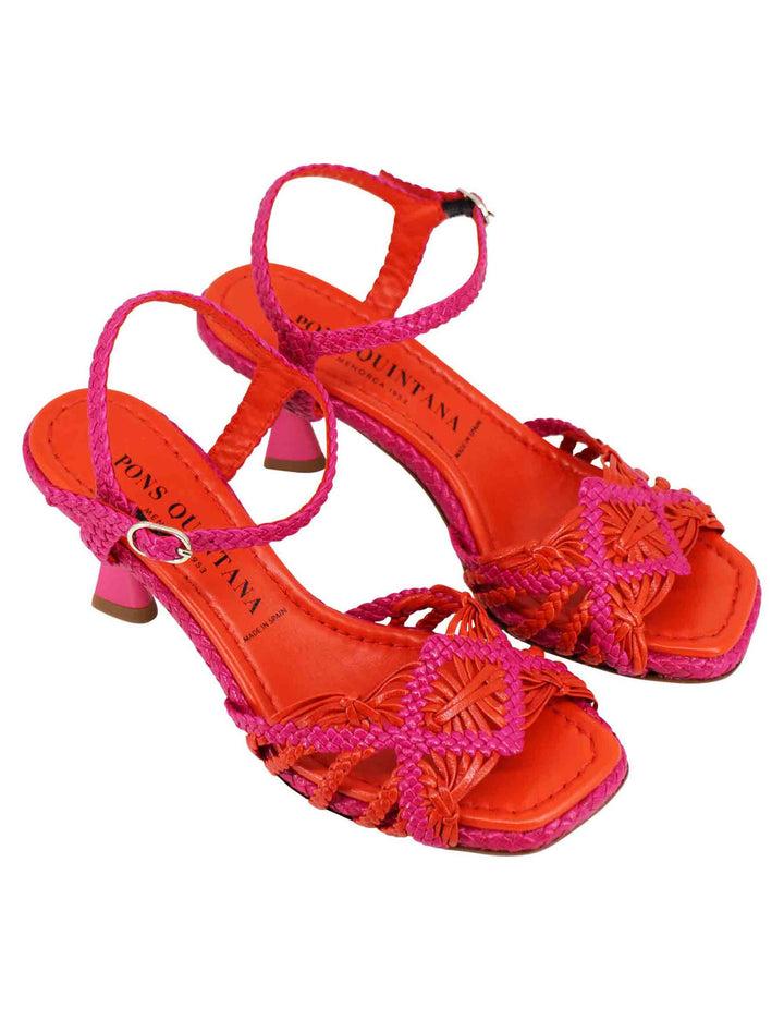 Spatarella Sandali donna in pelle intrecciata fuxia con cinturino alla caviglia e punta quadra Prezzo Ridotto
