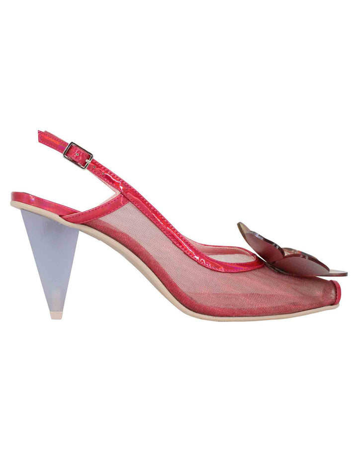 Spatarella Decollete slingback donna in tessuto fuxia laminato con tacco alto Sottocosto