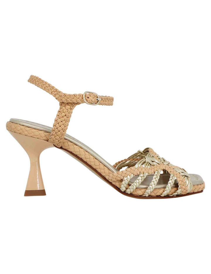 Spatarella Sandali donna in pelle intrecciata beige con cinturino alla caviglia e punta quadra Convenienza