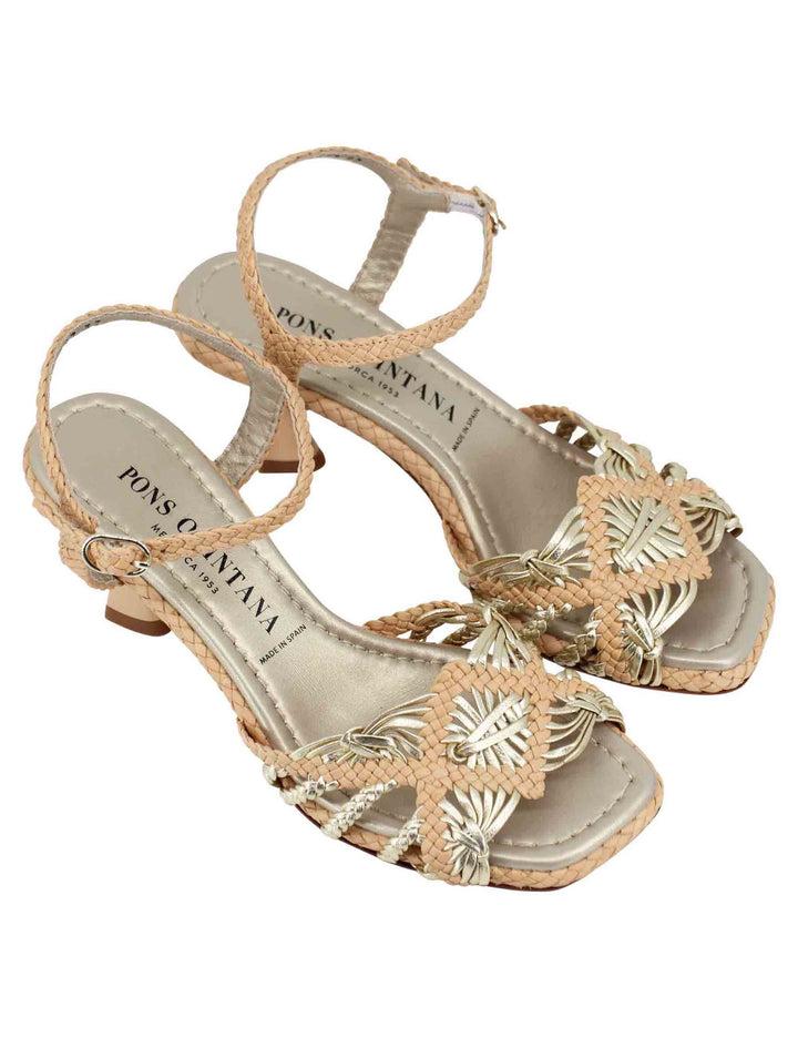 Spatarella Sandali donna in pelle intrecciata beige con cinturino alla caviglia e punta quadra Convenienza