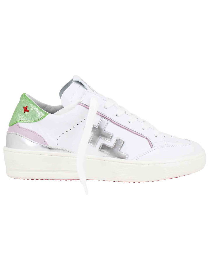 Spatarella Sneakers donna in pelle bianca con riporti in pelle argento Presa