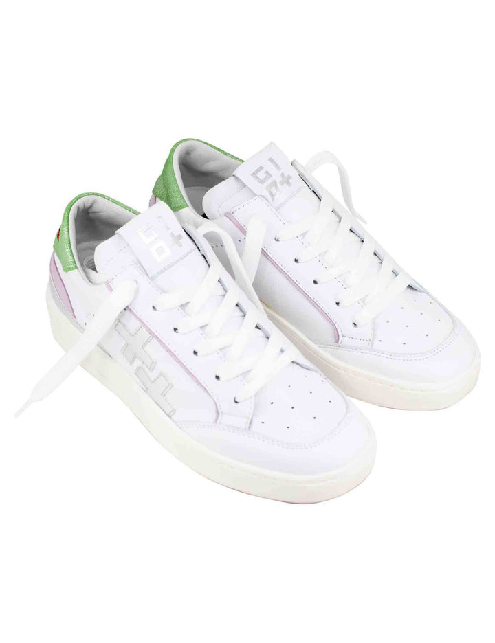 Spatarella Sneakers donna in pelle bianca con riporti in pelle argento Presa