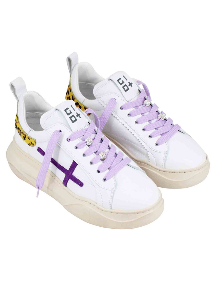 Spatarella Sneakers donna in pelle bianca con riporti in contrasto Sconto