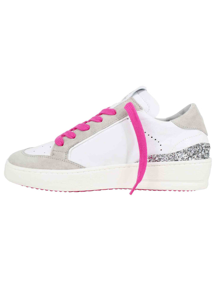 Spatarella Sneakers donna in pelle bianca con riporti in glitter argento Offerta