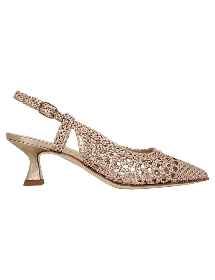 Spatarella Decollete slingback donna in pelle intrecciata laminata oro con tacco in tinta Online