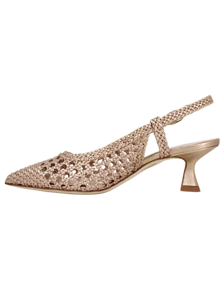 Spatarella Decollete slingback donna in pelle intrecciata laminata oro con tacco in tinta Online
