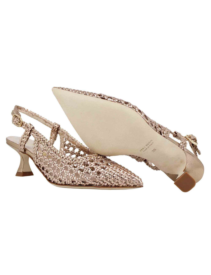 Spatarella Decollete slingback donna in pelle intrecciata laminata oro con tacco in tinta Online