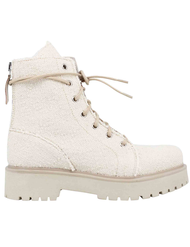 Spatarella Stivaletti anfibi donna in tessuto beige con zip posteriore Hotsell