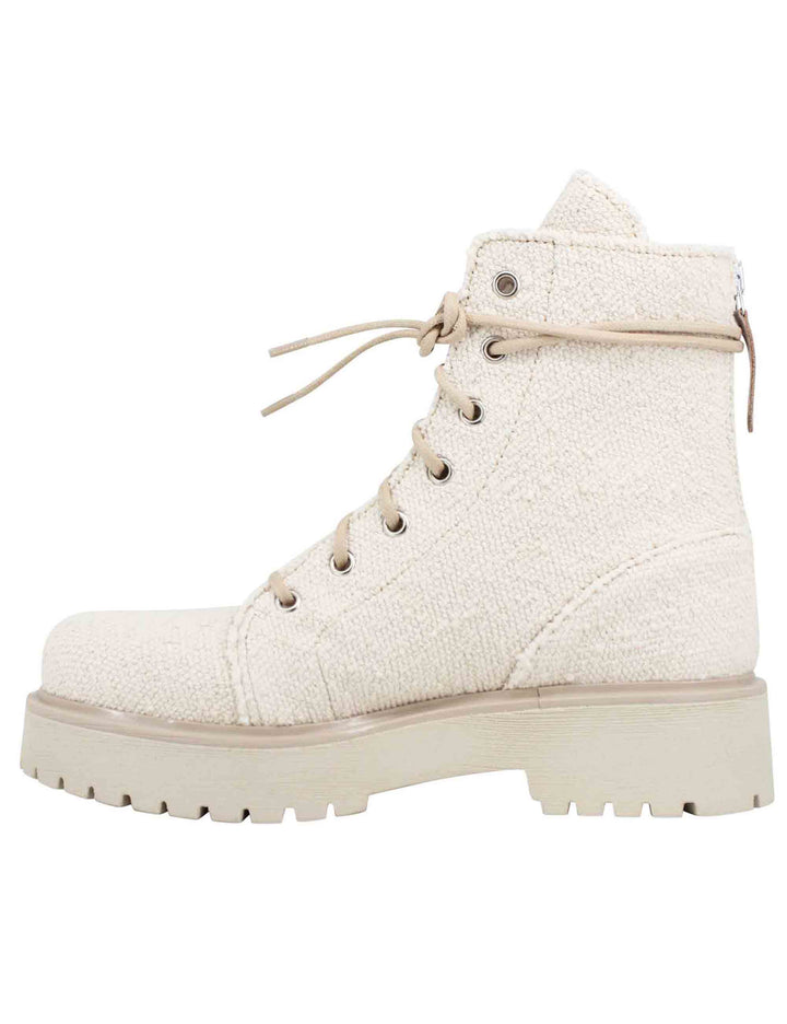 Spatarella Stivaletti anfibi donna in tessuto beige con zip posteriore Hotsell