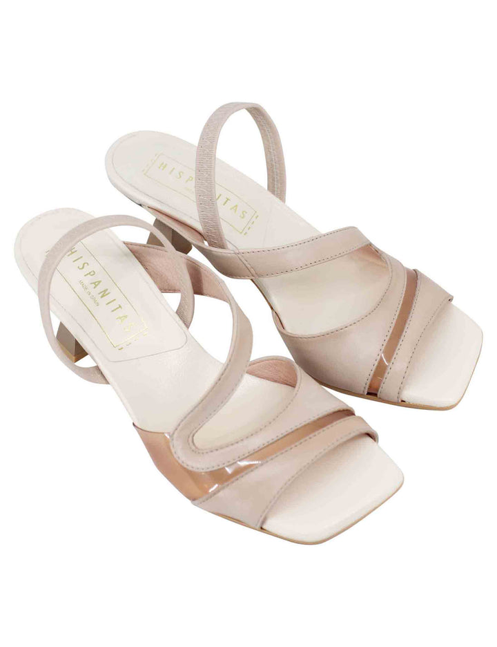 Spatarella Sandali slingback donna in pelle panna con punta quadra Vendita Calda