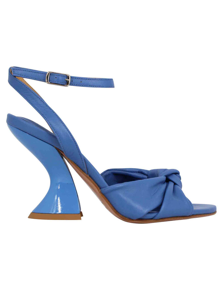 Spatarella Sandali donna in pelle blu con tacco alto e cinturino alla caviglia Vendita Economica