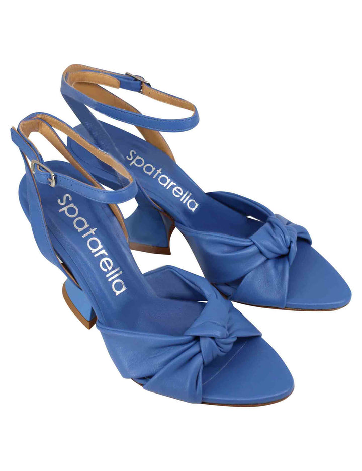 Spatarella Sandali donna in pelle blu con tacco alto e cinturino alla caviglia Vendita Economica