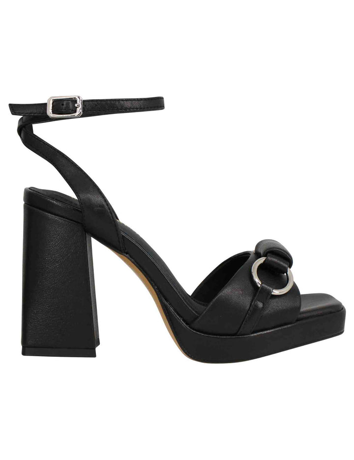Spatarella Sandali donna in pelle nera con cinturino alla caviglia tacco alto e plateau Negozio