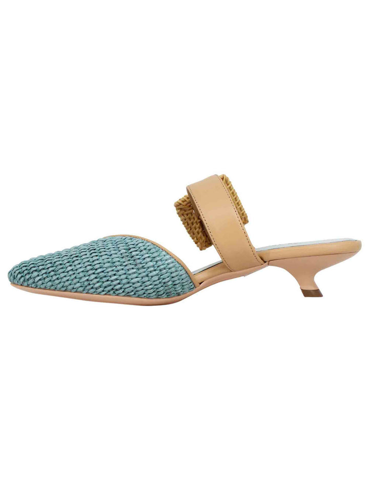 Spatarella Sandali donna in rafia turchese con cinturino e fibbia In Saldo