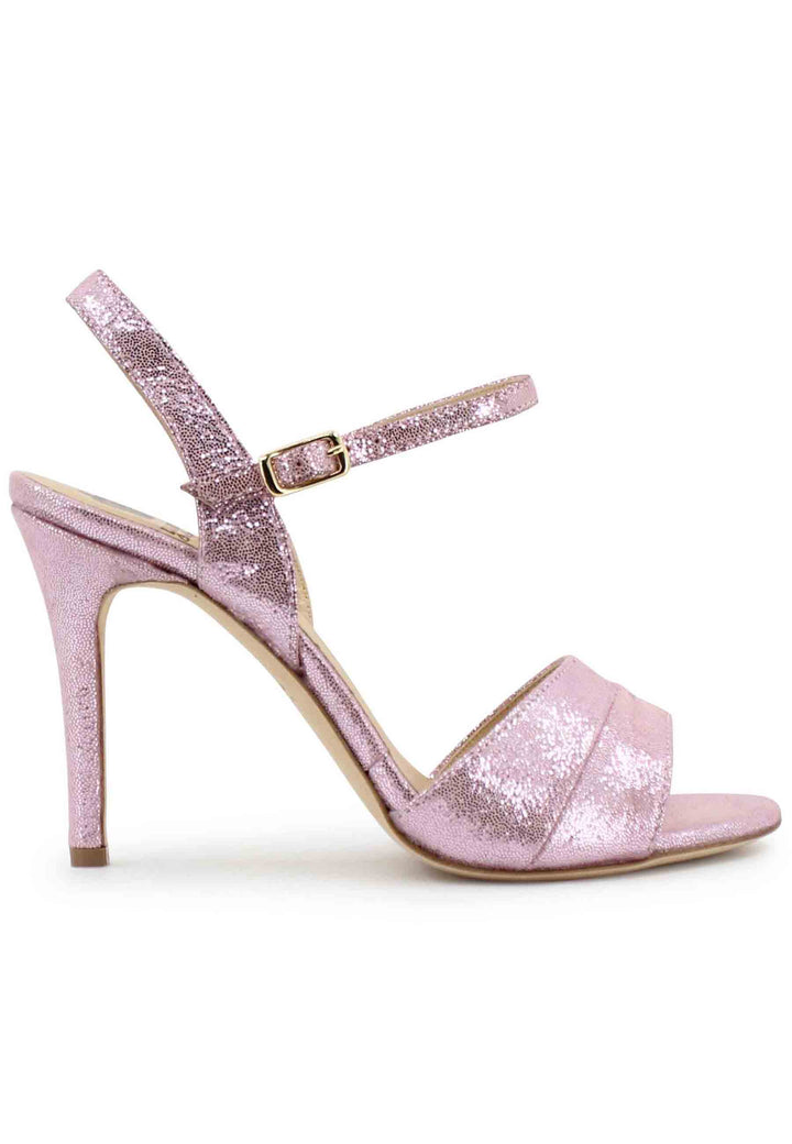 Spatarella Sandali donna in pelle laminata rosa con tacco alto e cinturino alla caviglia Moda