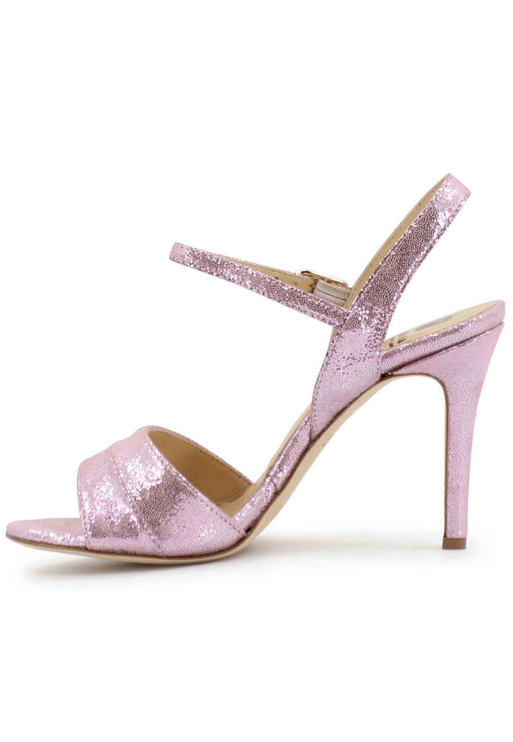 Spatarella Sandali donna in pelle laminata rosa con tacco alto e cinturino alla caviglia Moda
