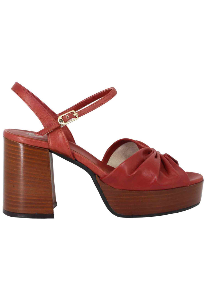 Spatarella Sandali donna in pelle mattone con tacco e plateau in cuoio Sconto di tempo limitato