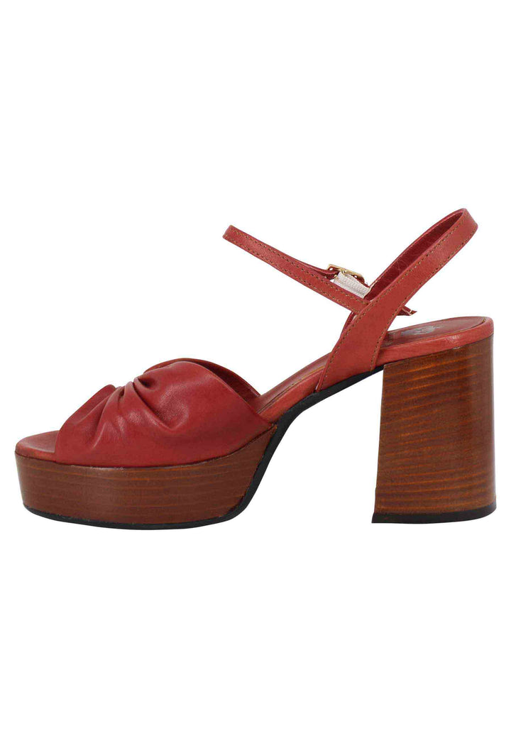 Spatarella Sandali donna in pelle mattone con tacco e plateau in cuoio Sconto di tempo limitato