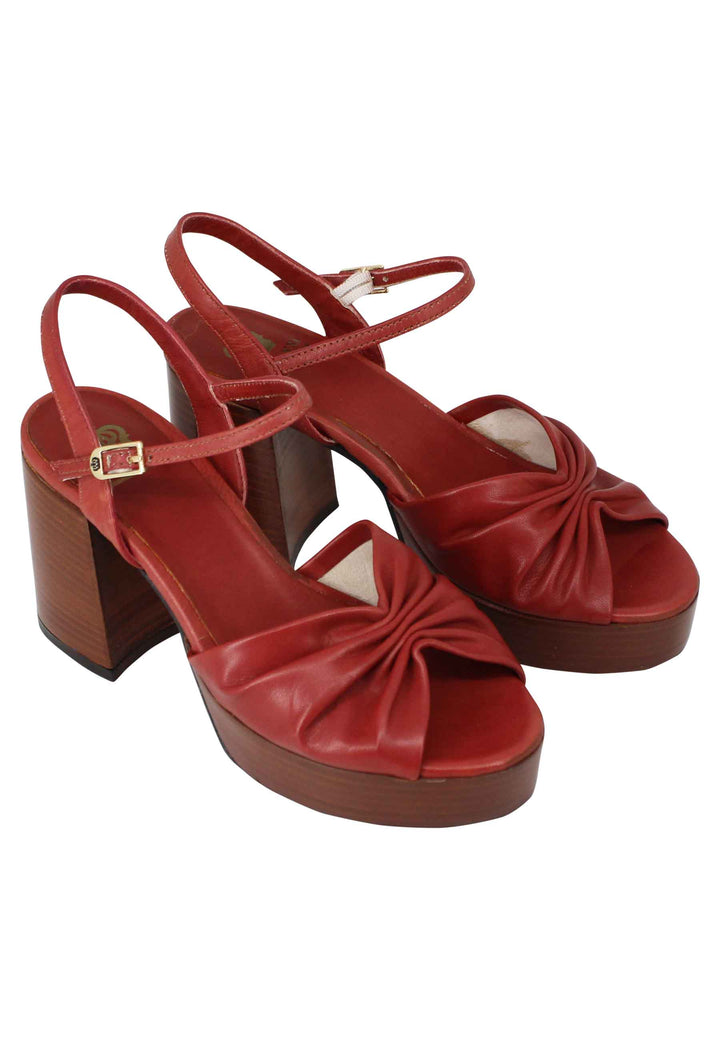 Spatarella Sandali donna in pelle mattone con tacco e plateau in cuoio Sconto di tempo limitato