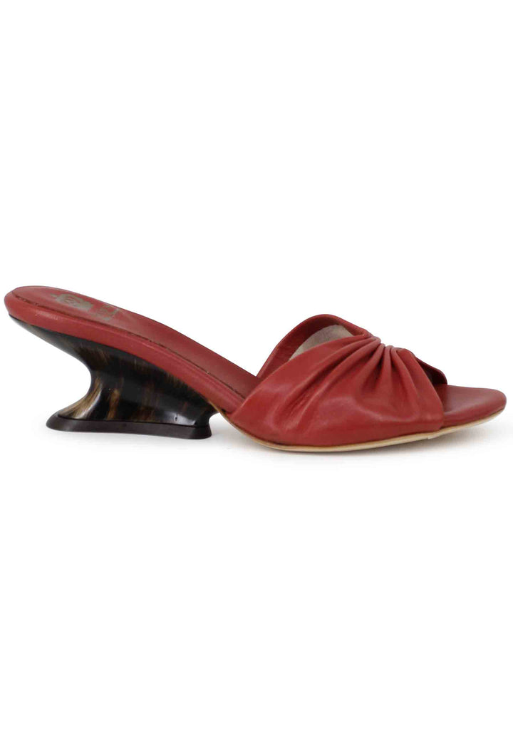 Spatarella Sandali donna in pelle mattone con zeppa bassa Negozio online di fabbrica