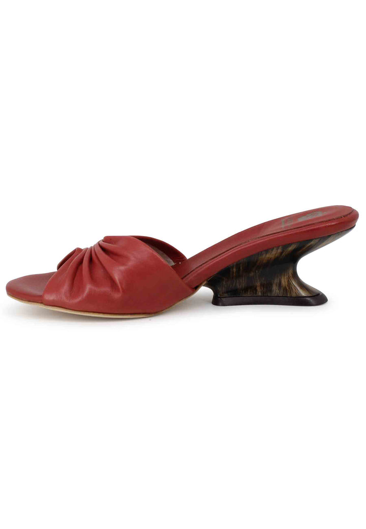 Spatarella Sandali donna in pelle mattone con zeppa bassa Negozio online di fabbrica