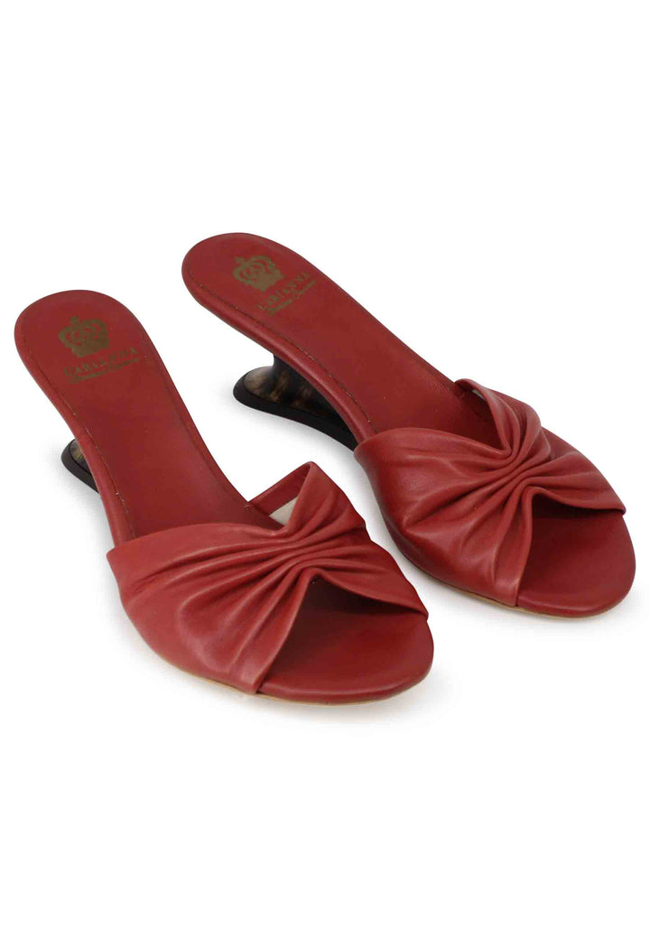 Spatarella Sandali donna in pelle mattone con zeppa bassa Negozio online di fabbrica