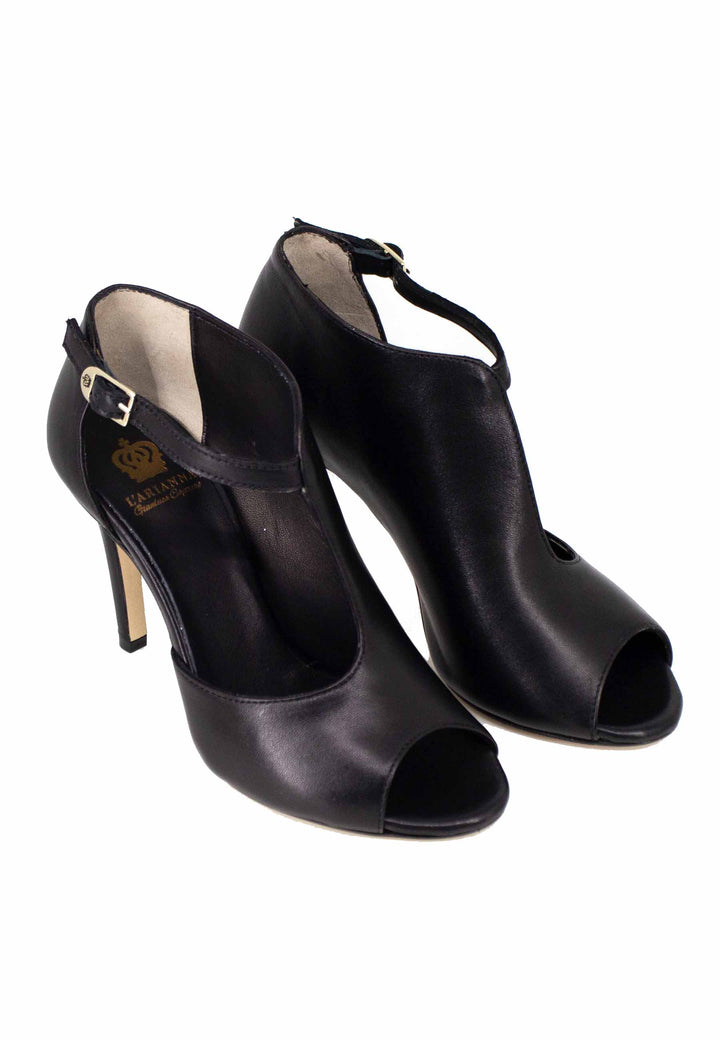 Spatarella Sandali donna in pelle nera con cinturino e tacco alto Prezzo di fabbrica