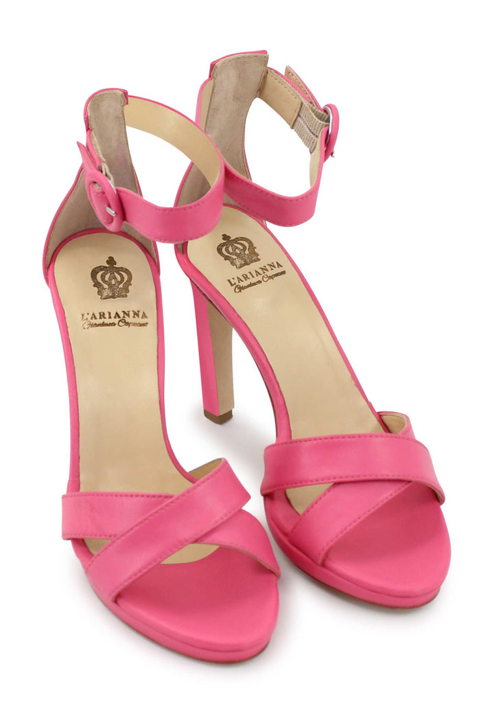 Spatarella Sandali donna in pelle rosa con tacco alto e cinturino alla caviglia Offerta speciale