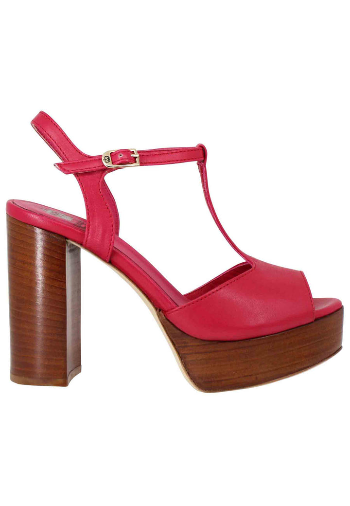 Spatarella Sandali donna in pelle rossa con cinturino tacco alto e plateau Grande vendita