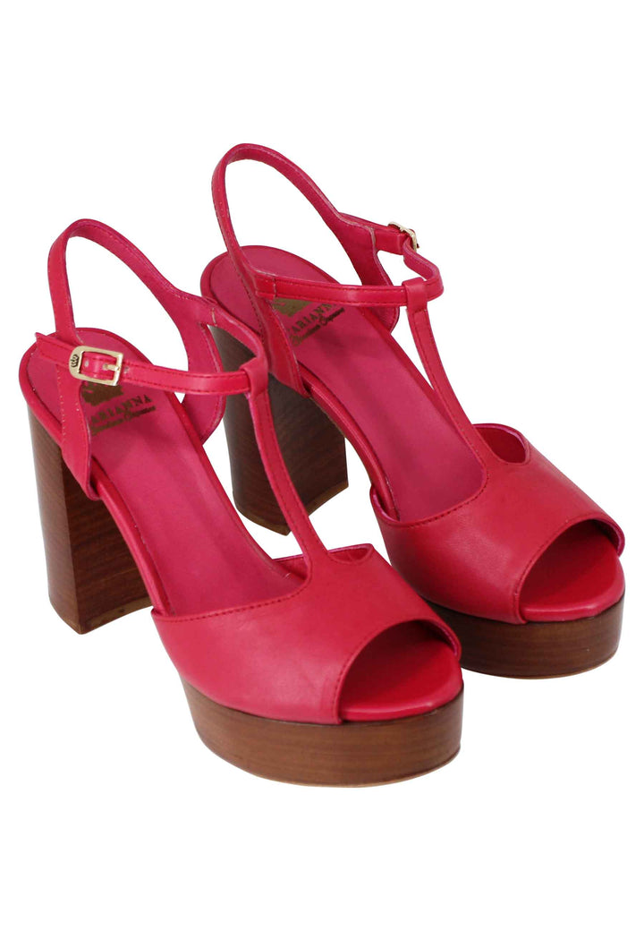 Spatarella Sandali donna in pelle rossa con cinturino tacco alto e plateau Grande vendita