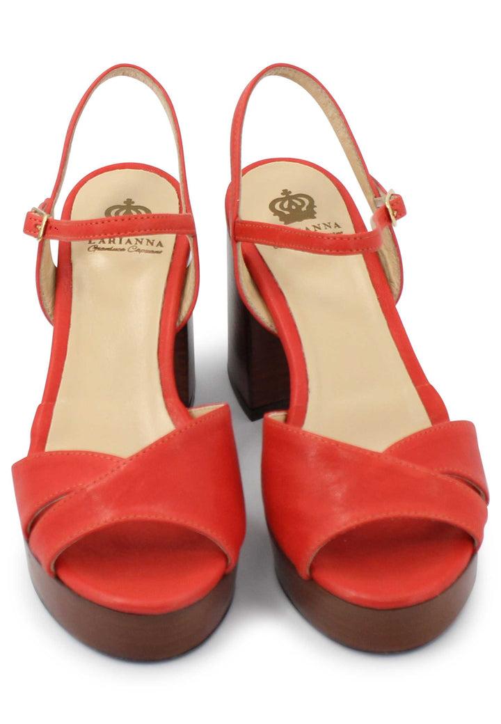 Spatarella Sandali donna in pelle rosso con cinturino e tacco e plateau in cuoio Fornitura limitata