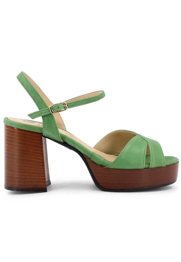 Spatarella Sandali donna in pelle verde con cinturino e tacco e plateau in cuoio Offerta esclusiva