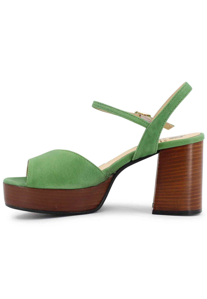 Spatarella Sandali donna in pelle verde con cinturino e tacco e plateau in cuoio Offerta esclusiva