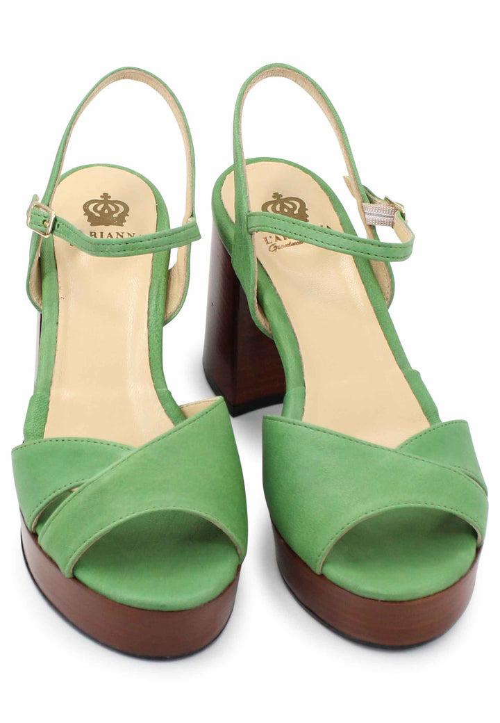 Spatarella Sandali donna in pelle verde con cinturino e tacco e plateau in cuoio Offerta esclusiva