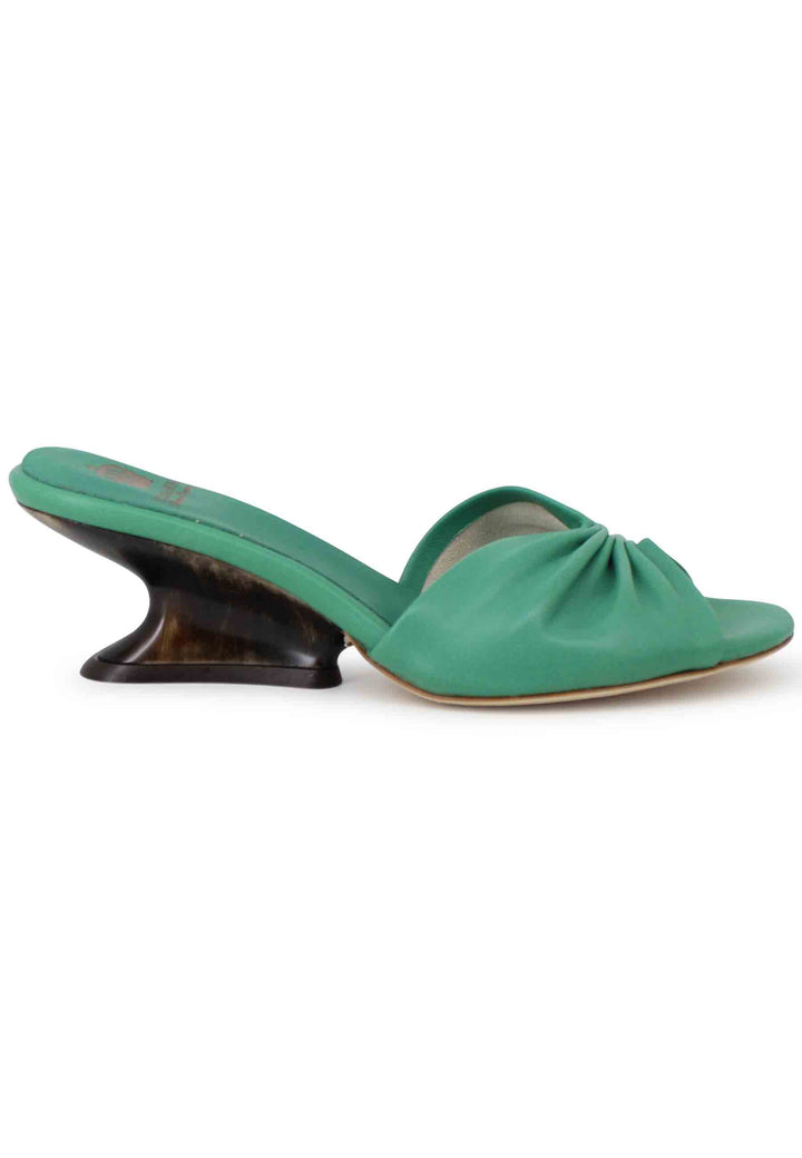 Spatarella Sandali donna in pelle verde con zeppa bassa Black Friday