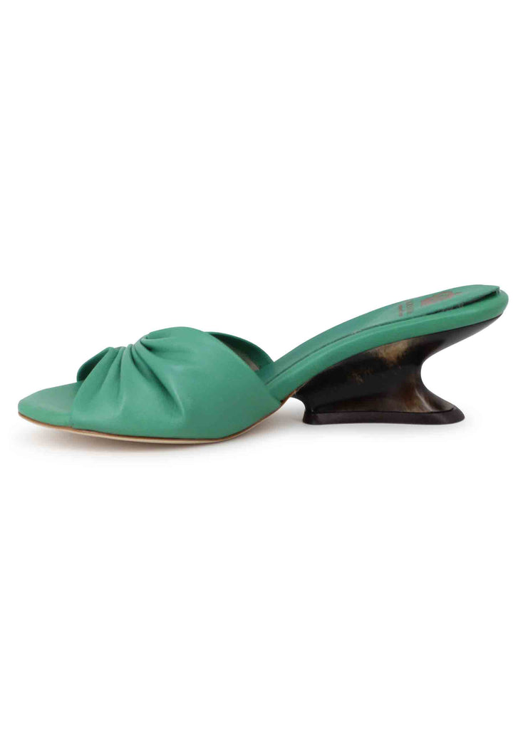 Spatarella Sandali donna in pelle verde con zeppa bassa Black Friday
