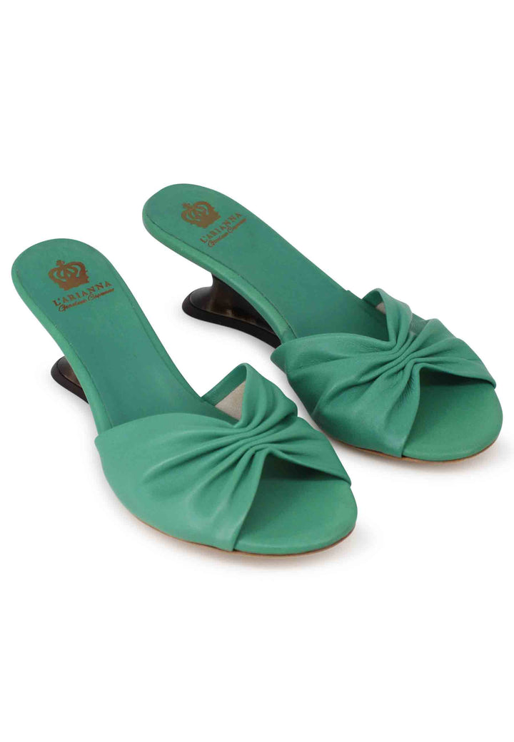 Spatarella Sandali donna in pelle verde con zeppa bassa Black Friday