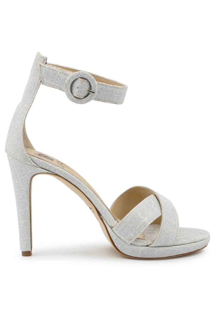Spatarella Sandali donna in tessuto off white con tacco alto e cinturino alla caviglia Cyber Monday