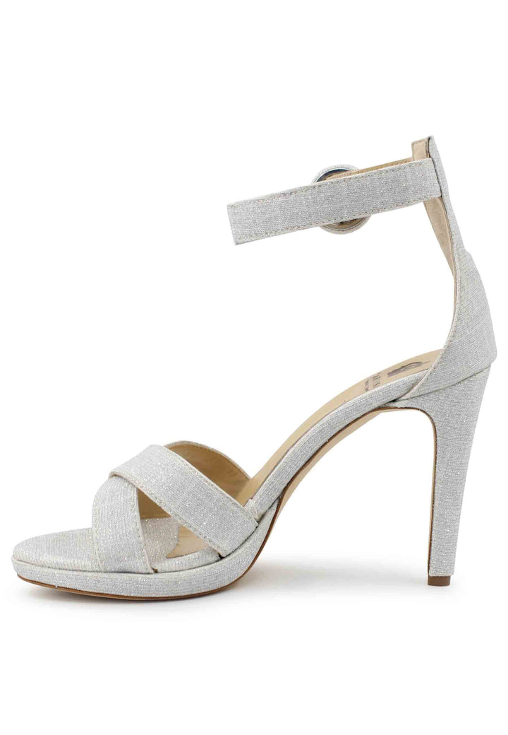 Spatarella Sandali donna in tessuto off white con tacco alto e cinturino alla caviglia Cyber Monday