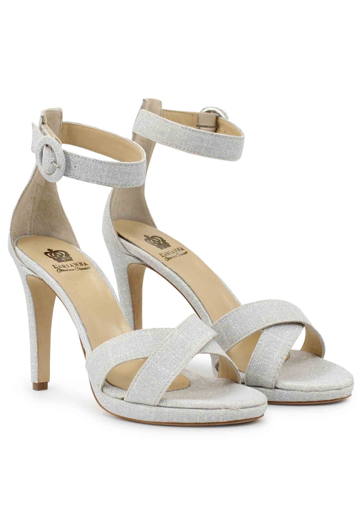 Spatarella Sandali donna in tessuto off white con tacco alto e cinturino alla caviglia Cyber Monday