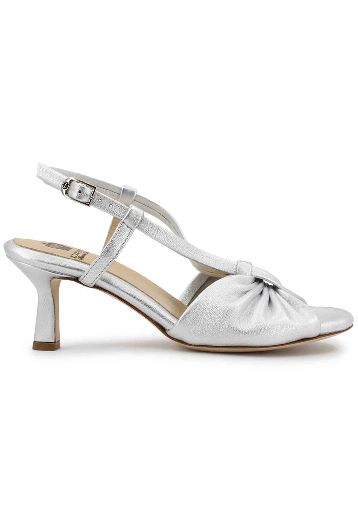 Spatarella Sandali slingback donna in pelle argento con suola in cuoio Offerta Pasqua