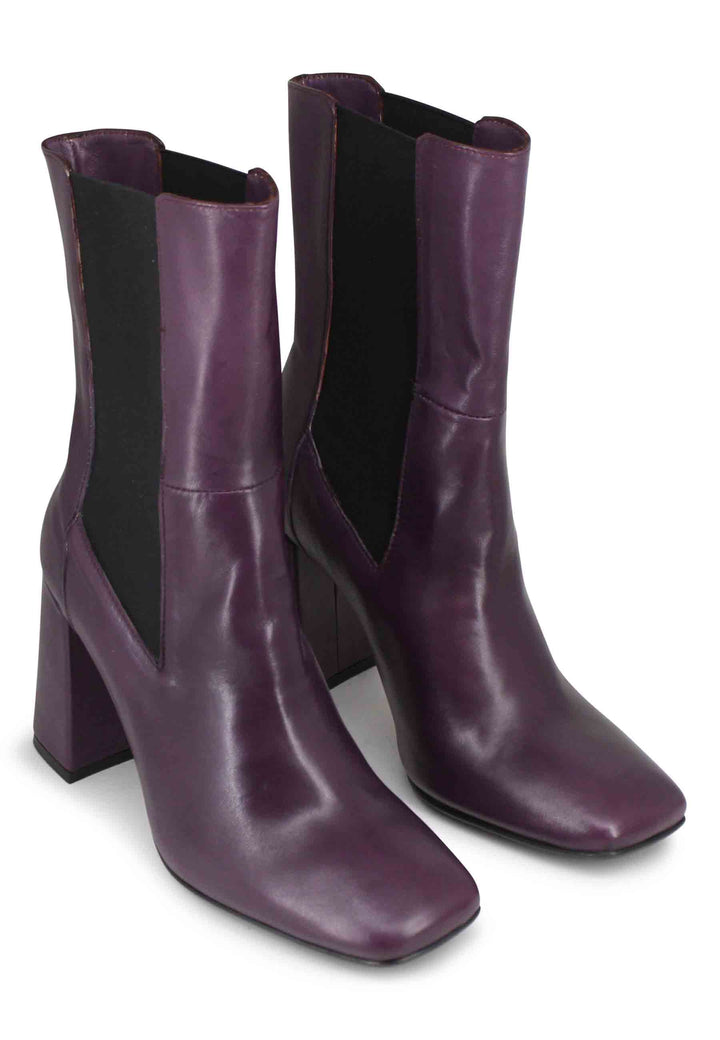 Spatarella Stivaletti beatles donna in pelle viola con tacco alto Offerta Anniversario