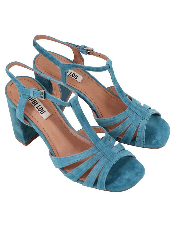 Spatarella Sandali donna slingback in camoscio turchese con tacco alto e punta quadra Azalea Latest fashion