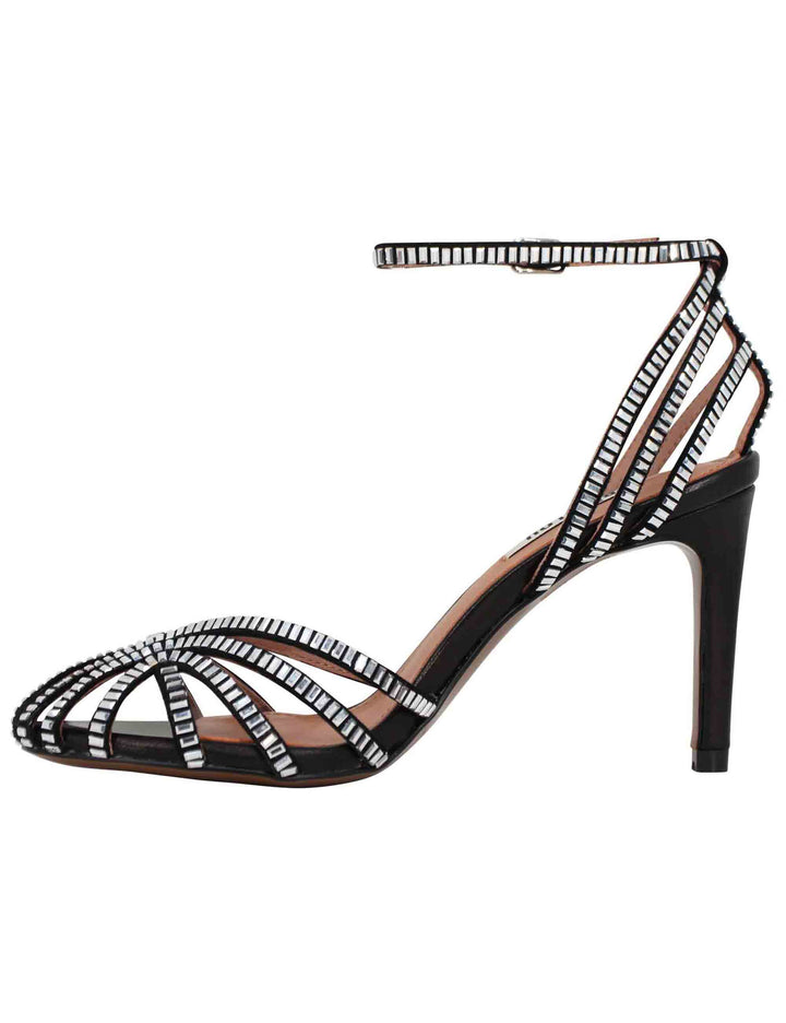 Spatarella Sandali donna in camoscio nero con strass e cinturino alla caviglia tacco alto Sernik Offerta temporanea