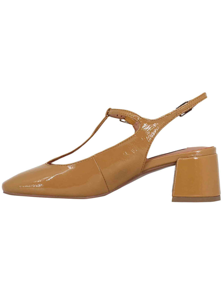 Spatarella Decollete slingback donna in vernice cammello con doppio cinturino Mignon Offerte esclusive