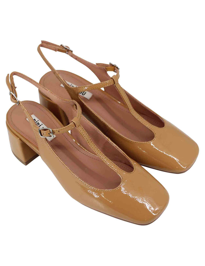 Spatarella Decollete slingback donna in vernice cammello con doppio cinturino Mignon Offerte esclusive