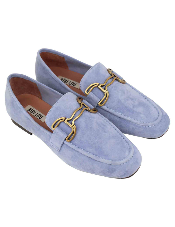 Spatarella Mocassini donna in camoscio celeste con mosetto e tacco basso Zagreb Lightning offer