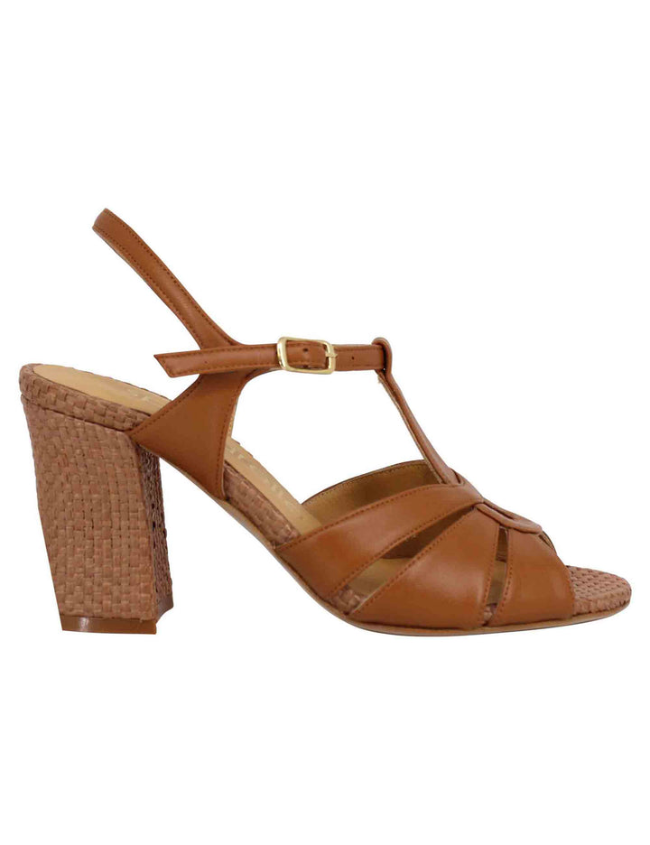 Spatarella Sandali slingback donna in pelle cuoio con tacco alto Grandi sconti