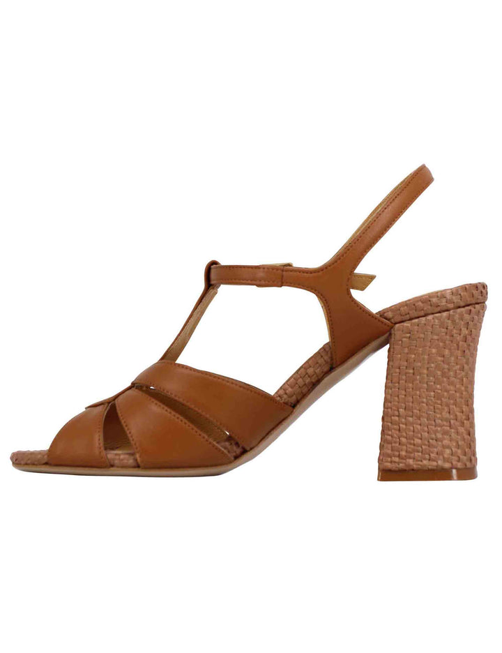 Spatarella Sandali slingback donna in pelle cuoio con tacco alto Grandi sconti