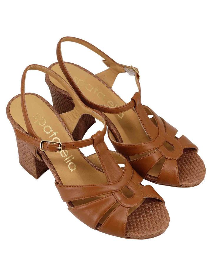 Spatarella Sandali slingback donna in pelle cuoio con tacco alto Grandi sconti